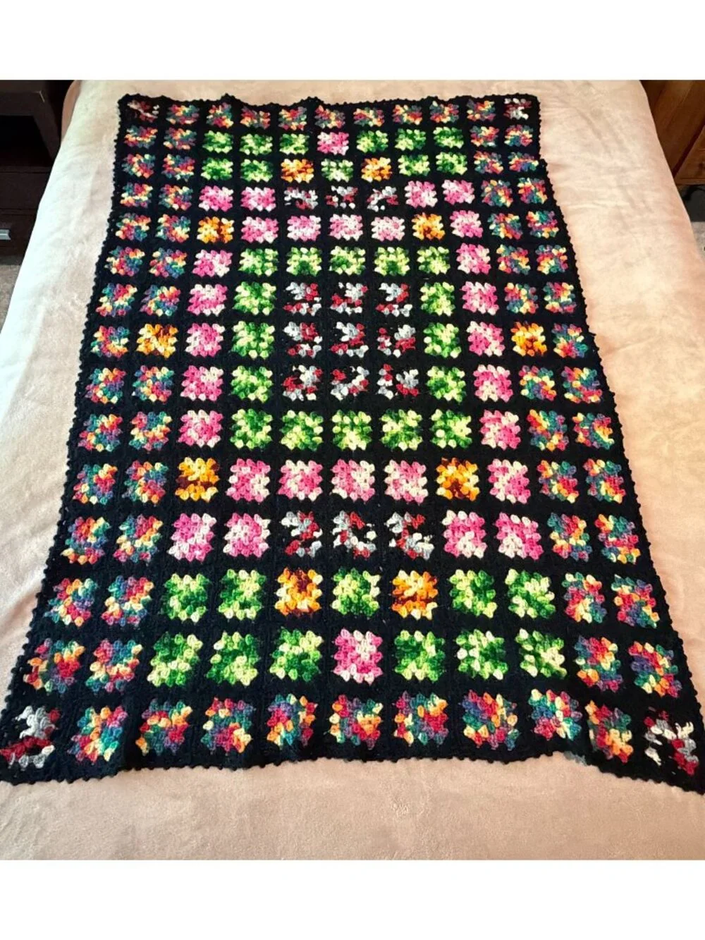 Vintage Handmade Crochet Granny Square Afghan Throw Blanket Rosanne 41x64